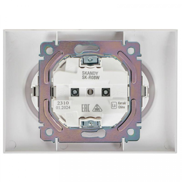 Розетка 2-м SKANDY 16А с заземл. без защ. шторок в сборе SK-R08W арктич. бел. IEK SK-R21-16-K01-F ТехноИмпульс