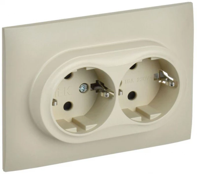 Розетка 2-м SKANDY 16А с заземл. защ. шторки в сборе SK-R07B беж. IEK SK-R24-16-K10-F ТехноИмпульс