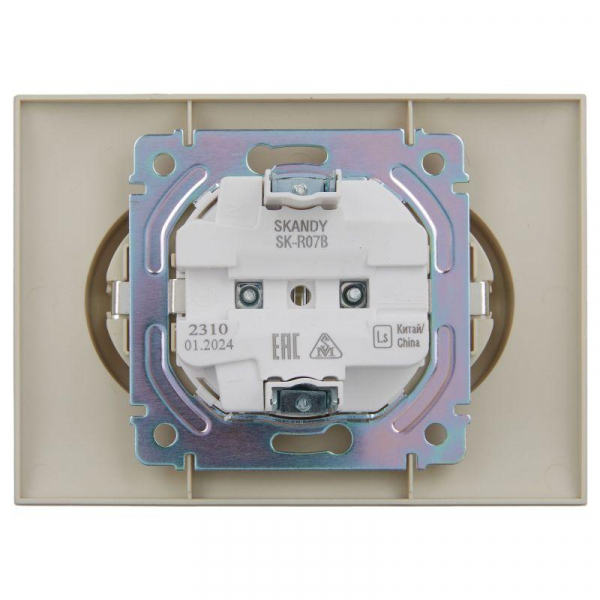 Розетка 2-м SKANDY 16А с заземл. защ. шторки в сборе SK-R07B беж. IEK SK-R24-16-K10-F ТехноИмпульс