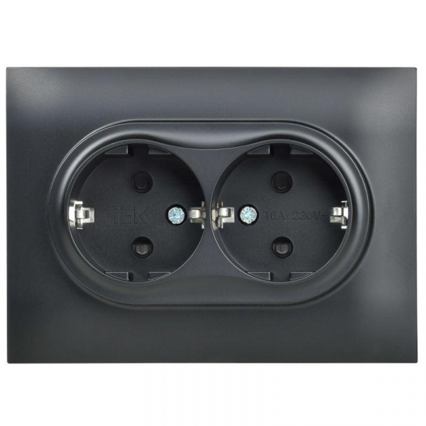 Розетка 2-м SKANDY 16А с заземл. защ. шторки в сборе SK-R07Bl черн. IEK SK-R24-16-K02-F ТехноИмпульс