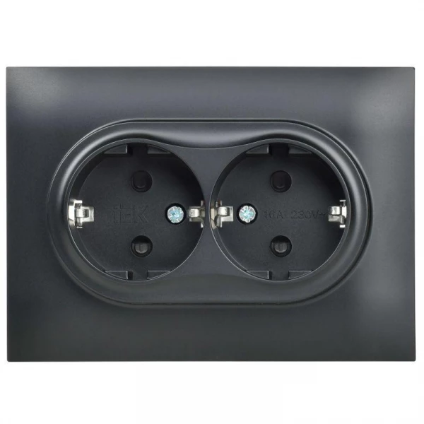 Розетка 2-м SKANDY 16А с заземл. защ. шторки в сборе SK-R07Bl черн. IEK SK-R24-16-K02-F ТехноИмпульс