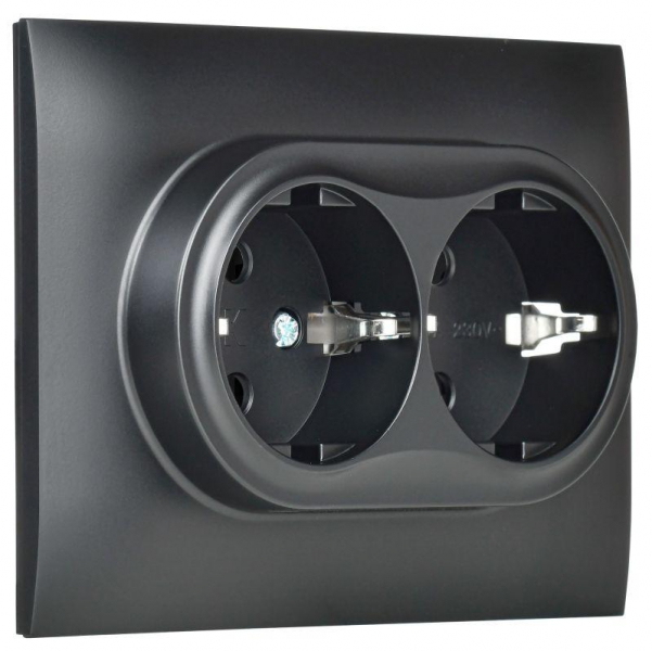 Розетка 2-м SKANDY 16А с заземл. защ. шторки в сборе SK-R07Bl черн. IEK SK-R24-16-K02-F ТехноИмпульс