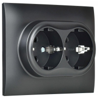 Розетка 2-м SKANDY 16А с заземл. защ. шторки в сборе SK-R07Bl черн. IEK SK-R24-16-K02-F ТехноИмпульс