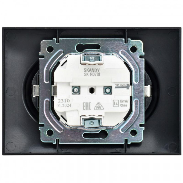 Розетка 2-м SKANDY 16А с заземл. защ. шторки в сборе SK-R07Bl черн. IEK SK-R24-16-K02-F ТехноИмпульс