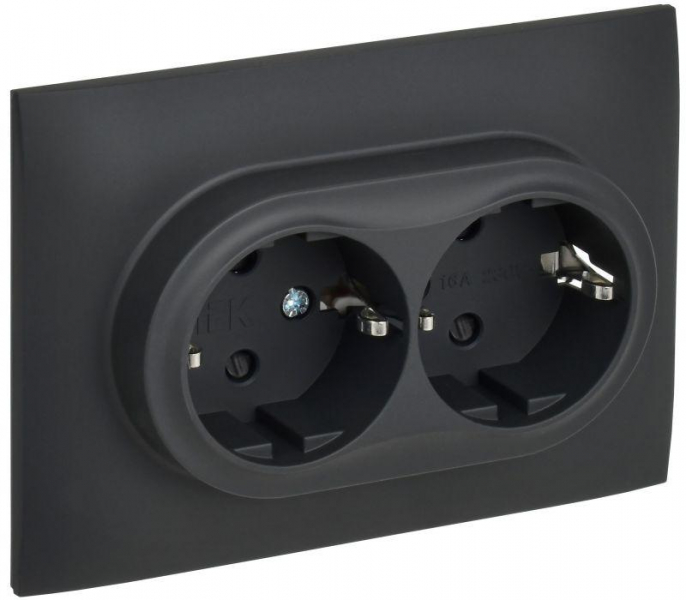 Розетка 2-м SKANDY 16А с заземл. защ. шторки в сборе SK-R07G графит IEK SK-R24-16-K53-F ТехноИмпульс