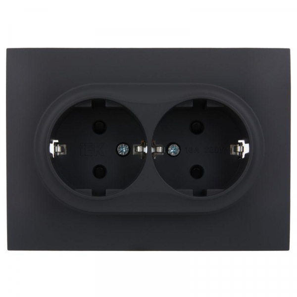 Розетка 2-м SKANDY 16А с заземл. защ. шторки в сборе SK-R07G графит IEK SK-R24-16-K53-F ТехноИмпульс