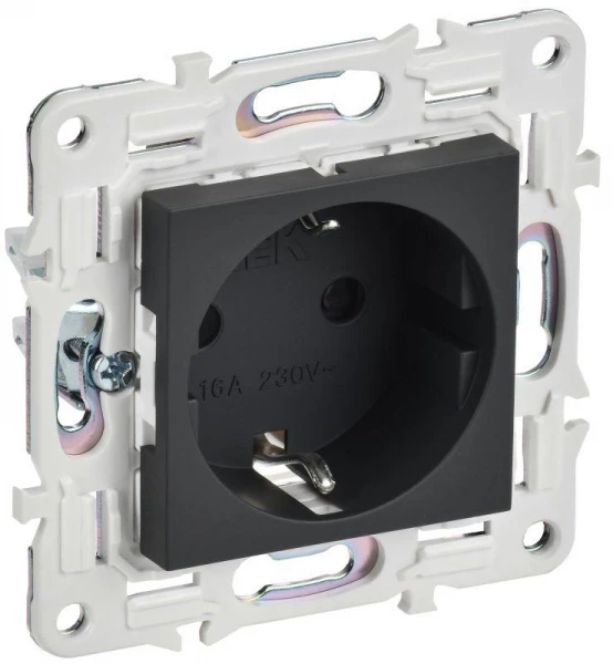 Розетка SKANDY 16А с заземл. защ. шторки безвинт. крепл. SK-R06G графит IEK SK-R14-16-1-K53 ТехноИмпульс