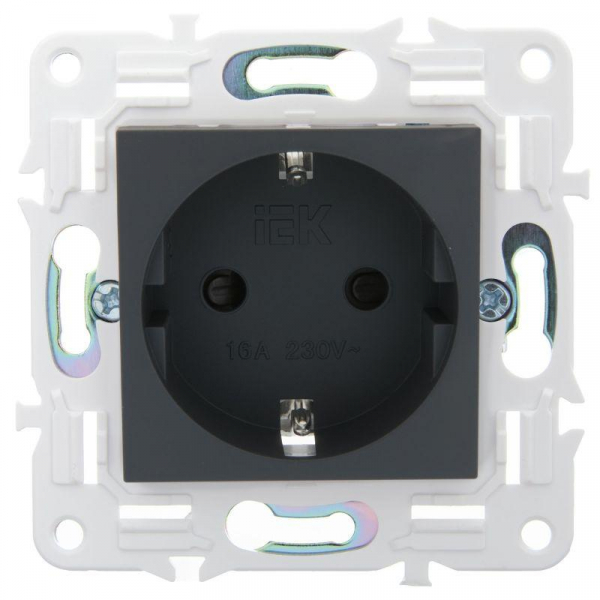 Розетка SKANDY 16А с заземл. защ. шторки безвинт. крепл. SK-R06G графит IEK SK-R14-16-1-K53 ТехноИмпульс