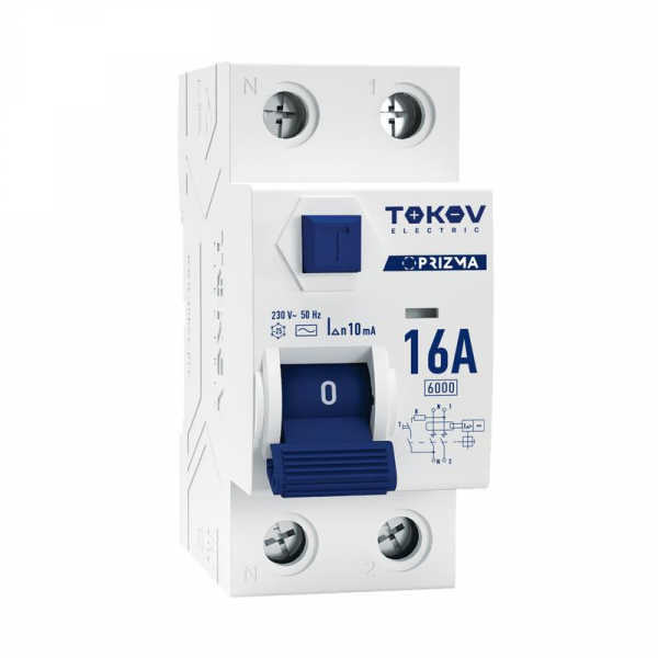 Выключатель дифференциального тока (УЗО) 2п (1P+N) 16А 10мА тип AC 6кА PRIZMA TOKOV ELECTRIC TKE-PZ60-RCDM-2-16-10-AC ТехноИмпульс