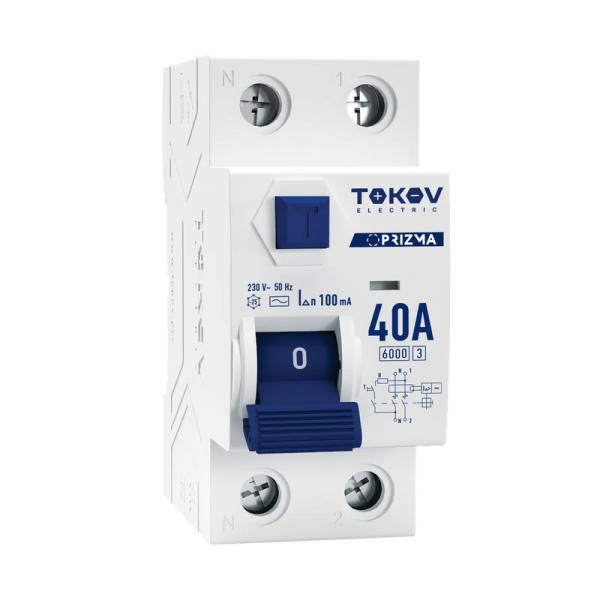 Выключатель дифференциального тока (УЗО) 2п (1P+N) 40А 100мА тип AC 6кА PRIZMA TOKOV ELECTRIC TKE-PZ60-RCDM-2-40-100-AC ТехноИмпульс