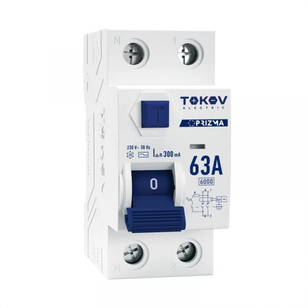 Выключатель дифференциального тока (УЗО) 2п (1P+N) 63А 300мА тип AC 6кА PRIZMA TOKOV ELECTRIC TKE-PZ60-RCDM-2-63-300-AC ТехноИмпульс