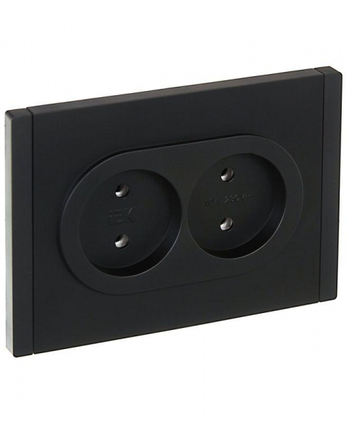 Розетка 2-м СП FORTE&PIANO FP126 10А без заземл. без защ. шторок безвинт. крепл. черн. IEK FP-R20-10-1-K02 ТехноИмпульс