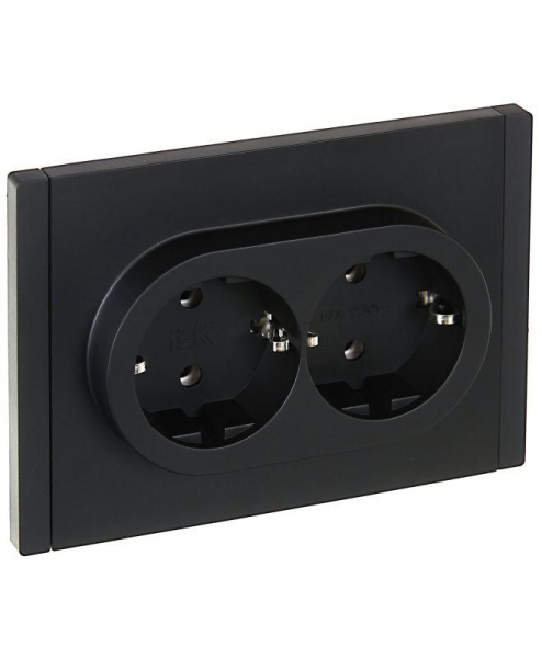 Розетка 2-м СП FORTE&PIANO FP124 16А с заземл. без защ. шторок безвинт. крепл. черн. IEK FP-R21-16-1-K02 ТехноИмпульс