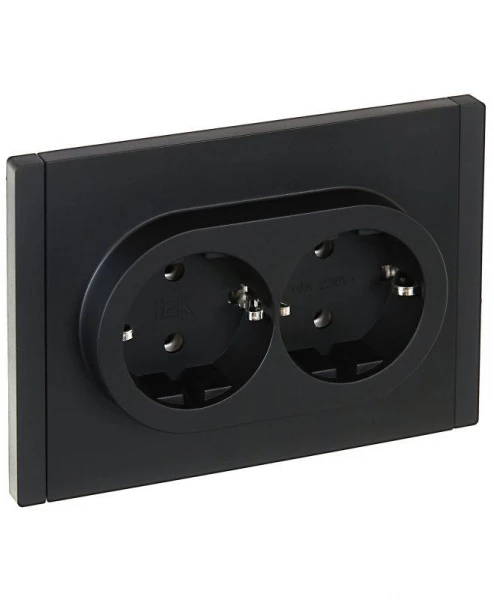 Розетка 2-м СП FORTE&PIANO FP124 16А с заземл. без защ. шторок безвинт. крепл. черн. IEK FP-R21-16-1-K02 ТехноИмпульс