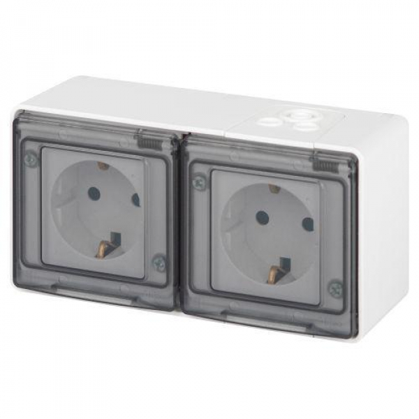 Розетка Эксперт 11-2503-01 2х2P+E гориз. IP55 16А-250В ОУ бел. Эра Б0063264 ТехноИмпульс