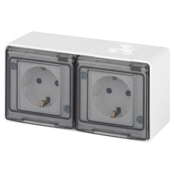 Розетка Эксперт 11-2504-01 2х2P+E гориз. IP55 шторки 16А-250В ОУ бел. Эра Б0063262 ТехноИмпульс