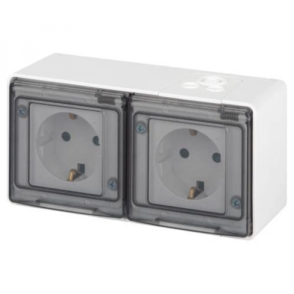Розетка Эксперт 11-2504-01 2х2P+E гориз. IP55 шторки 16А-250В ОУ бел. Эра Б0063262 ТехноИмпульс