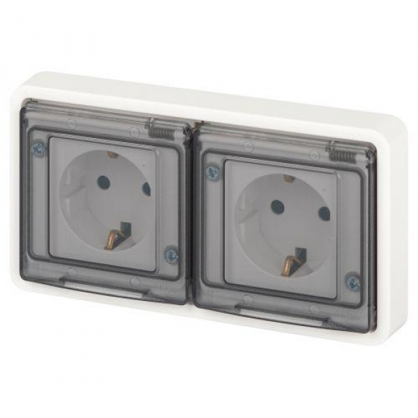 Розетка Эксперт 11-2523-01 2х2P+E гориз. IP55 16А-250В СУ бел. Эра Б0063276 ТехноИмпульс