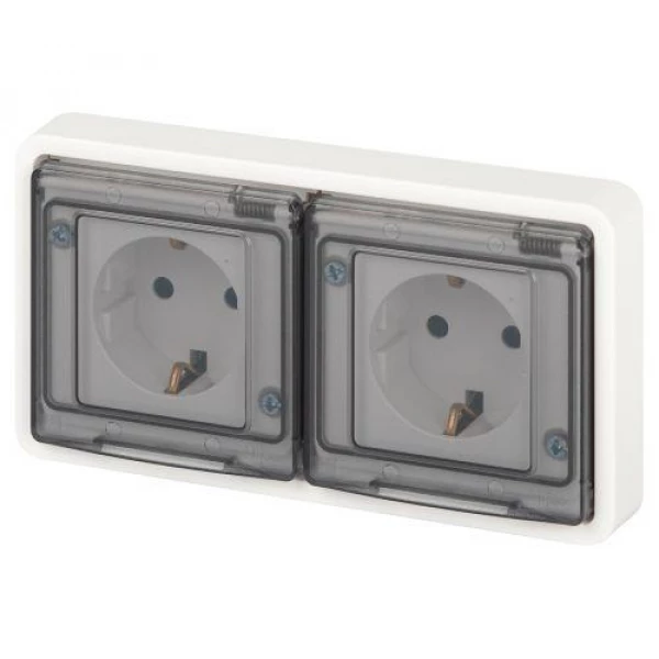 Розетка Эксперт 11-2523-01 2х2P+E гориз. IP55 16А-250В СУ бел. Эра Б0063276 ТехноИмпульс