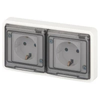 Розетка Эксперт 11-2523-01 2х2P+E гориз. IP55 16А-250В СУ бел. Эра Б0063276 ТехноИмпульс