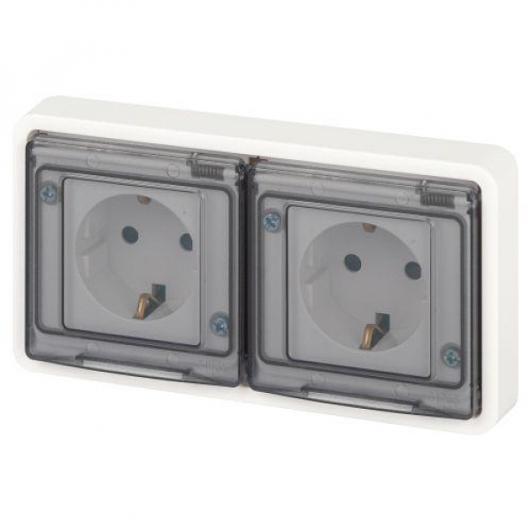 Розетка Эксперт 11-2524-01 2х2P+E гориз. IP55 шторки 16А-250В СУ бел. Эра Б0063254 ТехноИмпульс