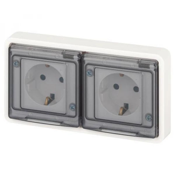 Розетка Эксперт 11-2524-01 2х2P+E гориз. IP55 шторки 16А-250В СУ бел. Эра Б0063254 ТехноИмпульс
