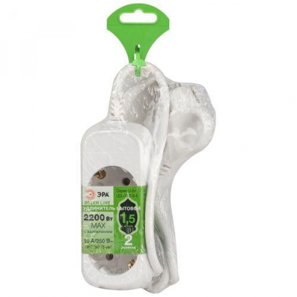 Удлинитель 2х1.5м с заземл. ПВС 3х0.75 UDL-10-215-E Greenline Эра Б0064978 ТехноИмпульс