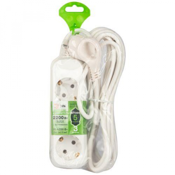 Удлинитель 3х5м с заземл. ПВС 3х0.75 UDL-10-350-E Greenline Эра Б0065068 ТехноИмпульс