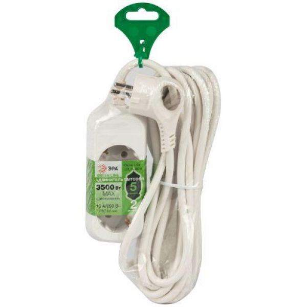 Удлинитель 2х5м с заземл. ПВС 3х1 UDL-16-250-E Greenline Эра Б0065014 ТехноИмпульс