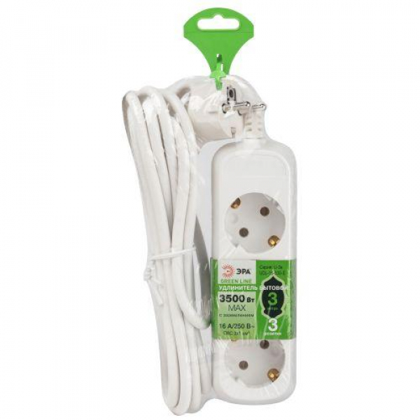 Удлинитель 3х3м с заземл. ПВС 3х1 UDL-16-330-E Greenline Эра Б0064970 ТехноИмпульс