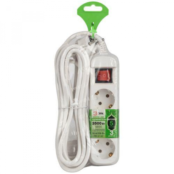 Удлинитель 3х5м с заземл. с выкл. ПВС 3х1 UDL-16-350-ES Greenline Эра Б0065066 ТехноИмпульс