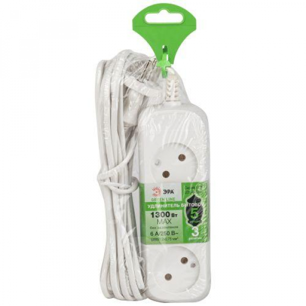 Удлинитель 3х5м без заземл. ШВВП 2х0.75 UDL-6-350 Greenline Эра Б0065070 ТехноИмпульс
