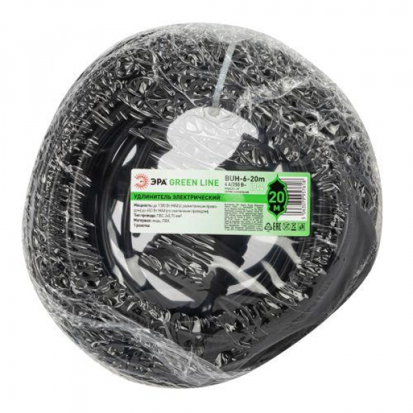 Удлинитель-шнур 1х0м без заземл. ПВС 2х0.75 GREEN LINE BUH-6-20m Эра Б0065138 ТехноИмпульс