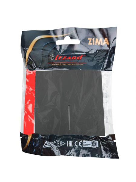 Выключатель проходной 1-кл. с индик. СП ZIMA IP20 10А безвинт. зажим черн. бархат LEZARD 704-4288-114QC ТехноИмпульс