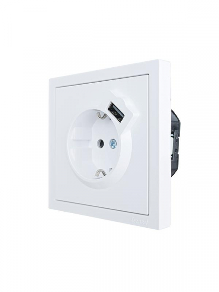 Розетка 1-мест. с/з+USB разъем ZIMA IP20 бел. LEZARD 704-0288-181 ТехноИмпульс