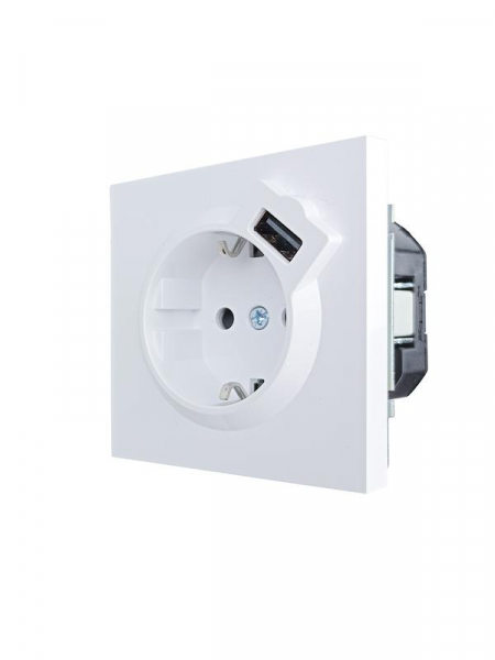 Розетка 1-мест. с/з+USB разъем ZIMA IP20 бел. LEZARD 704-0288-181 ТехноИмпульс