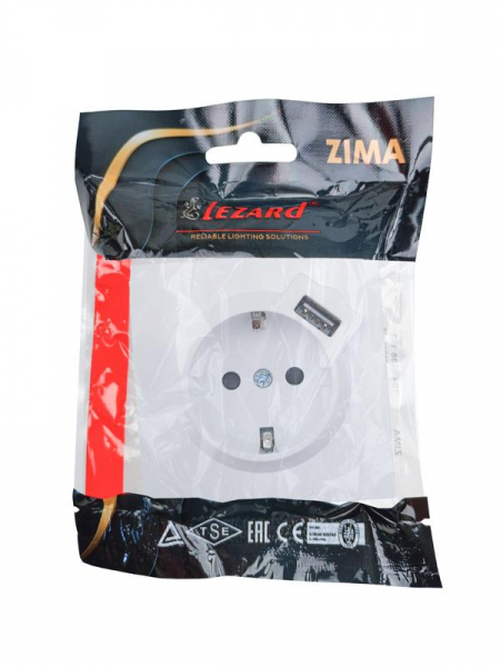 Розетка 1-мест. с/з+USB разъем ZIMA IP20 бел. LEZARD 704-0288-181 ТехноИмпульс