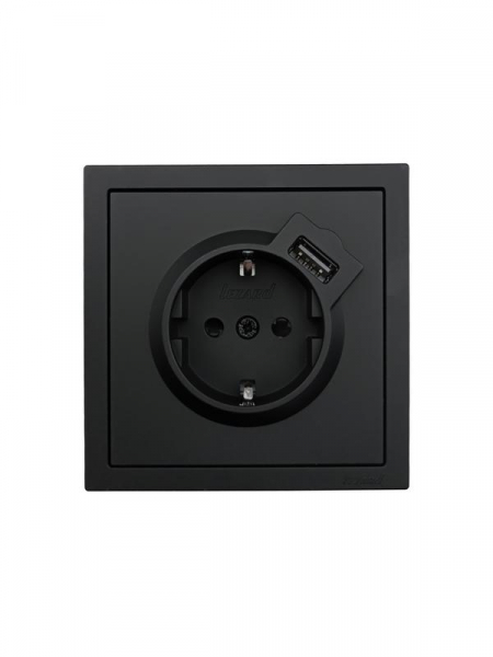 Розетка 1-мест. с/з+USB разъем СП ZIMA IP20 черн. бархат LEZARD 704-4288-181 ТехноИмпульс