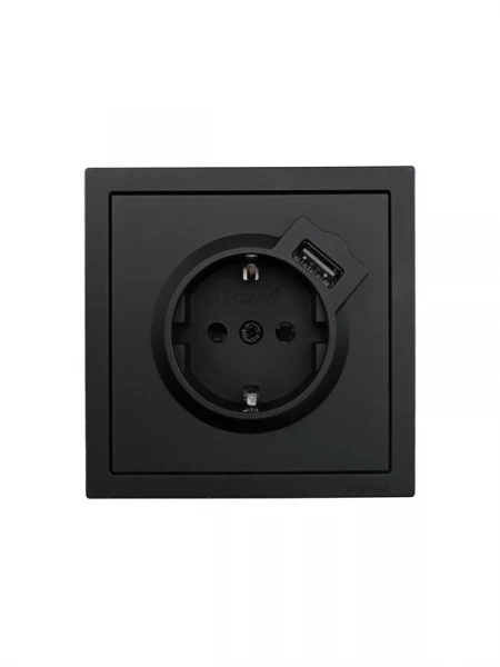 Розетка 1-мест. с/з+USB разъем СП ZIMA IP20 черн. бархат LEZARD 704-4288-181 ТехноИмпульс