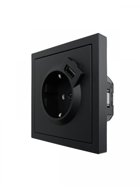 Розетка 1-мест. с/з+USB разъем СП ZIMA IP20 черн. бархат LEZARD 704-4288-181 ТехноИмпульс