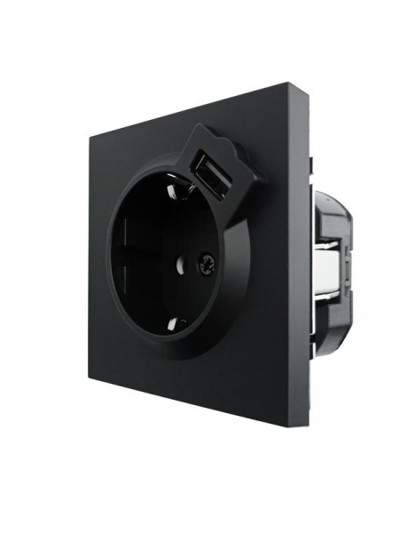 Розетка 1-мест. с/з+USB разъем СП ZIMA IP20 черн. бархат LEZARD 704-4288-181 ТехноИмпульс