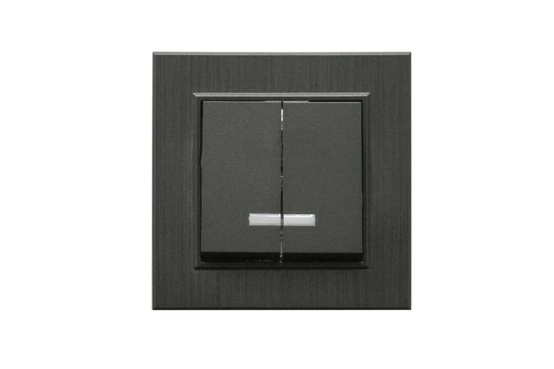 Выключатель 2-клав. с подсветкой Karea LINE STAR дым. металлик Makel 86050023 ТехноИмпульс