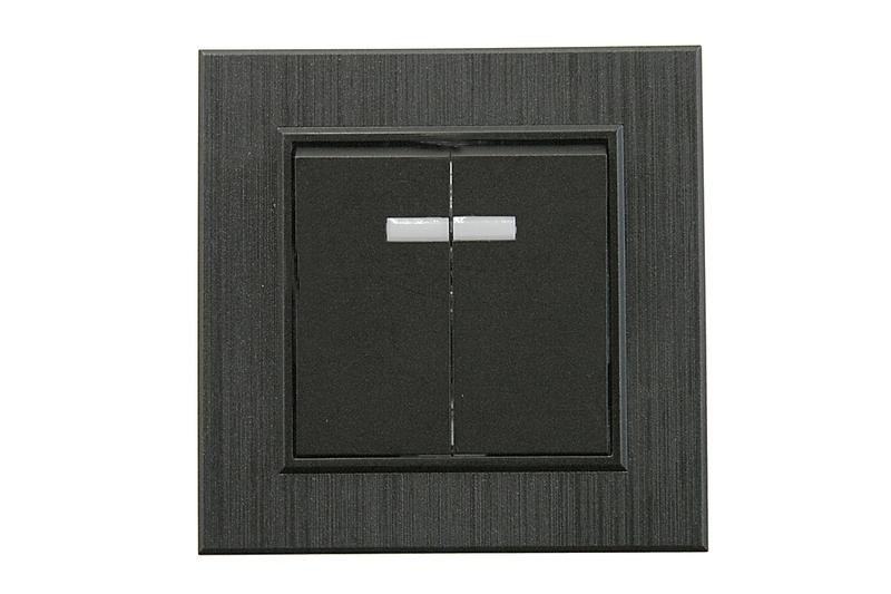 Выключатель 2-клав. с подсветкой Karea LINE STAR чер.Makel 86054023 ТехноИмпульс