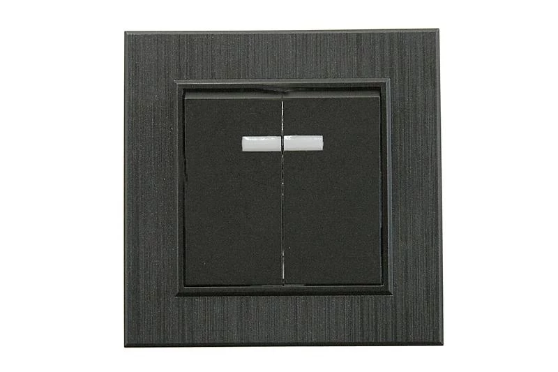 Выключатель 2-клав. с подсветкой Karea LINE STAR чер.Makel 86054023 ТехноИмпульс