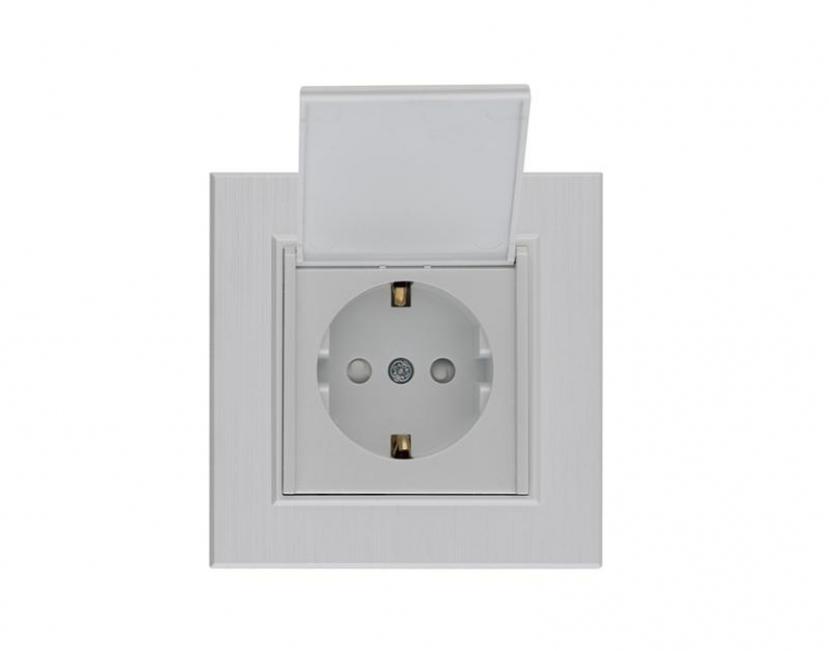 Розетка 1-м с крышкой Karea LINE STAR с заземл. жемчуж. Makel 86100029 ТехноИмпульс