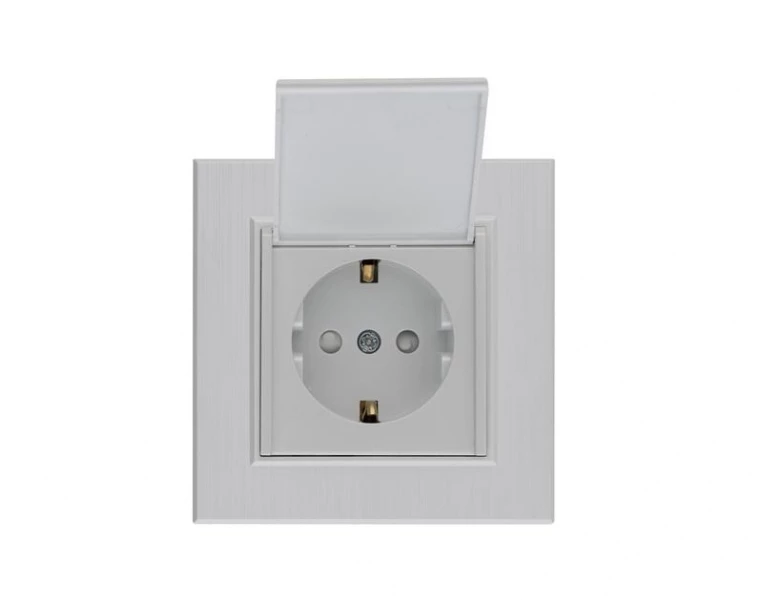 Розетка 1-м с крышкой Karea LINE STAR с заземл. жемчуж. Makel 86100029 ТехноИмпульс