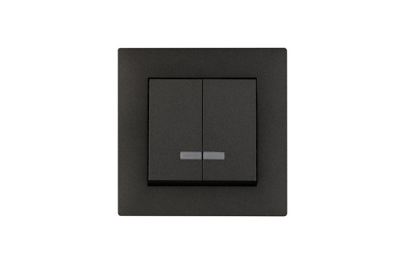 Выключатель 2-клав. с подсветкой Karea RIZZ STAR дым. металлик Makel 88050023 ТехноИмпульс