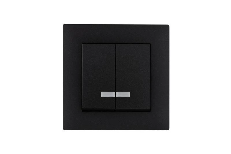 Выключатель 2-клав. с подсветкой Karea RIZZ STAR чер. Makel 88054023 ТехноИмпульс