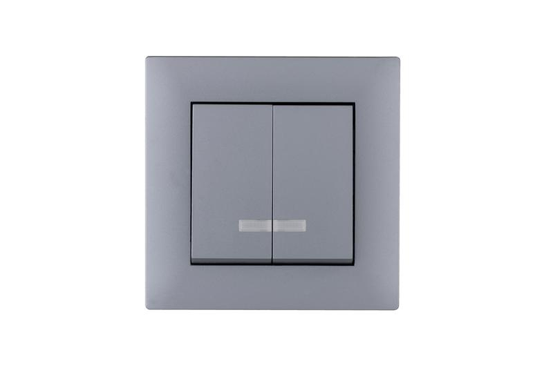 Выключатель 2-клав. с подсветкой Karea RIZZ STAR сер. Makel 88065023 ТехноИмпульс