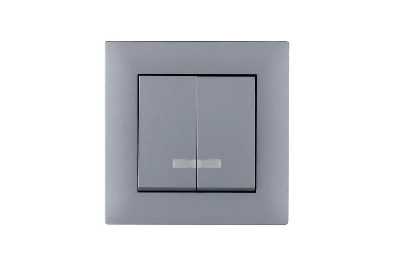 Выключатель 2-клав. с подсветкой Karea RIZZ STAR сер. Makel 88065023 ТехноИмпульс